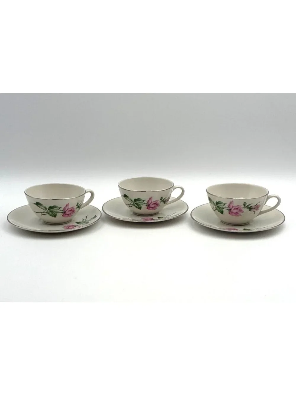 Vintage Youngsware YOU1 China Pink Rose Teacup & Saucer Set Of 3 6 Oz Capacity
